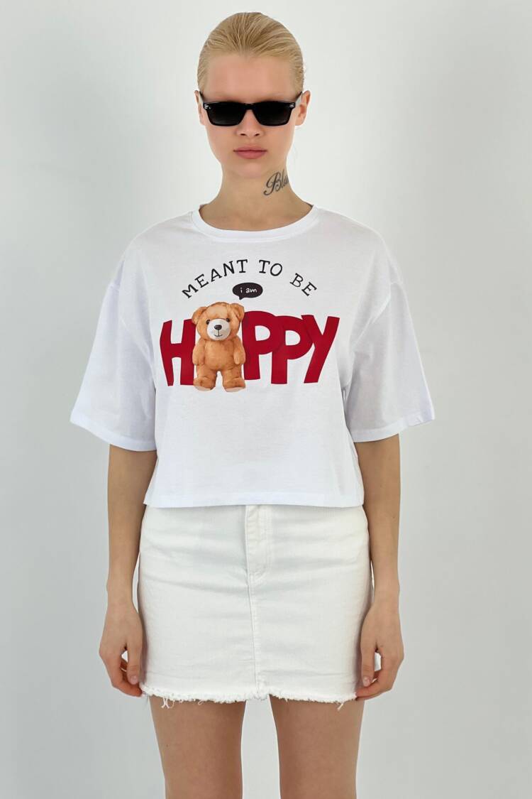 T-shırt Happy Teddy Bear Printed - MISS POEM - Globality Store - Women Clothes Wholesale Turkey