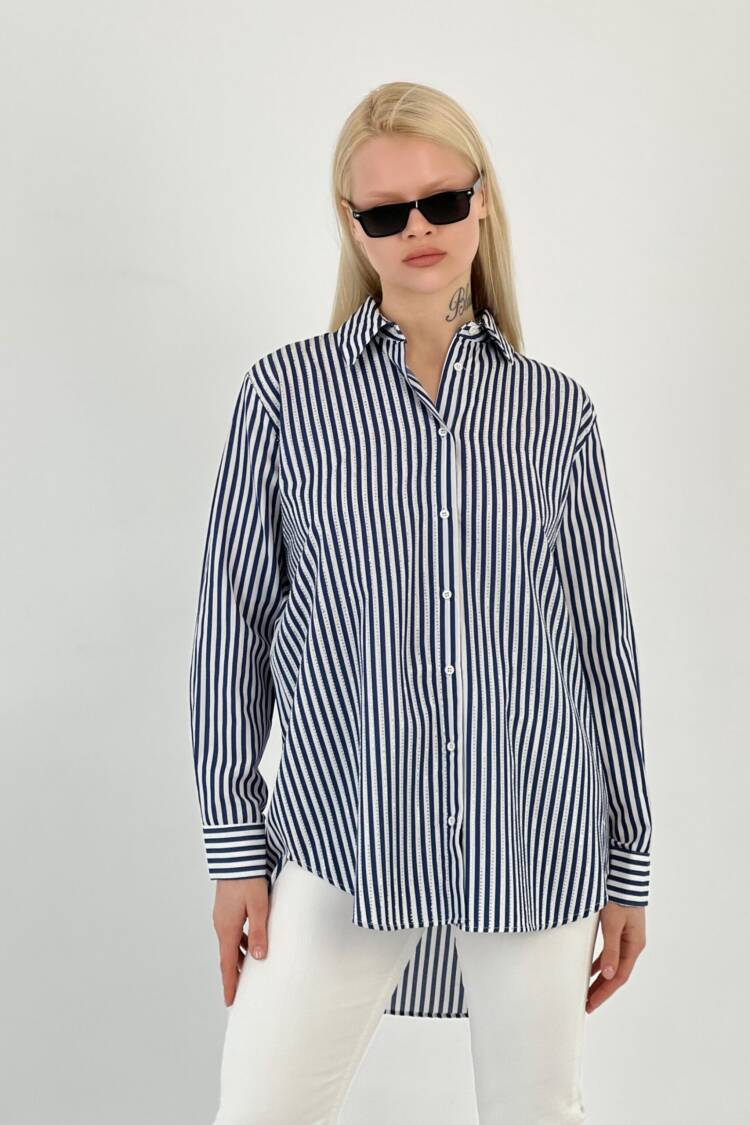 Make Stripe Stone On Shirt Front - MISS POEM - Globality Store - Women Clothes Wholesale Turkey