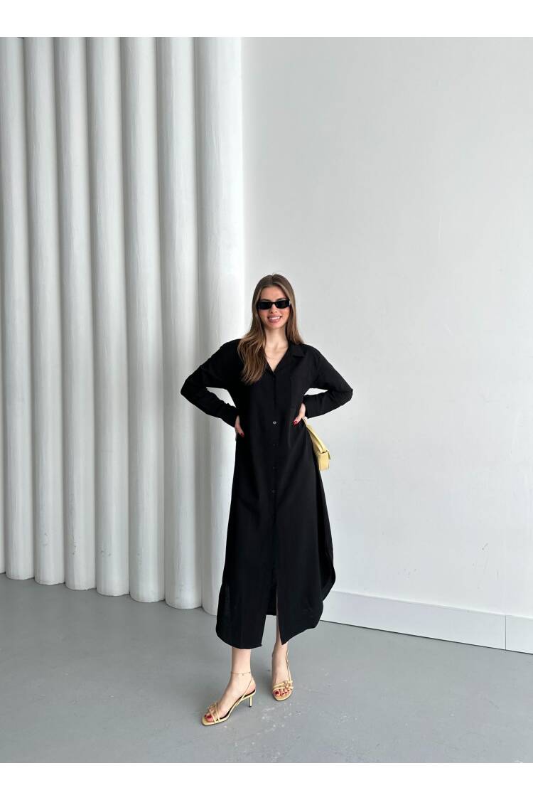 Linen Open Neck Dress - My Fashion - Globality Store - Women Clothes Wholesale Turkey