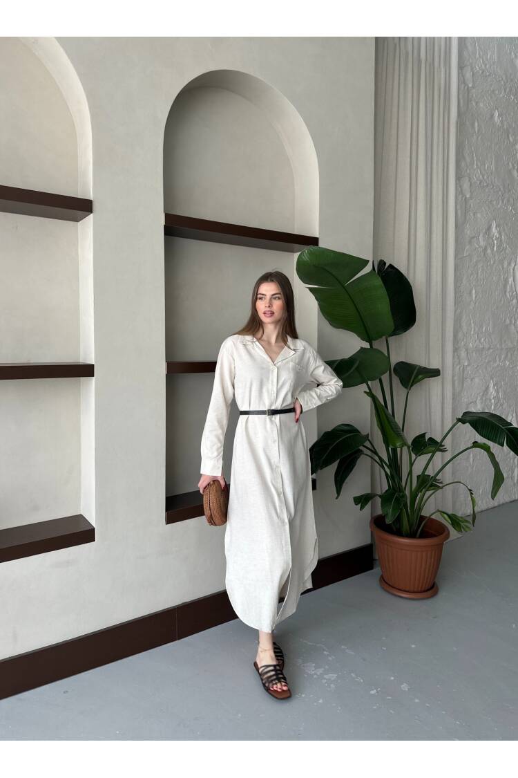 Linen Open Neck Dress