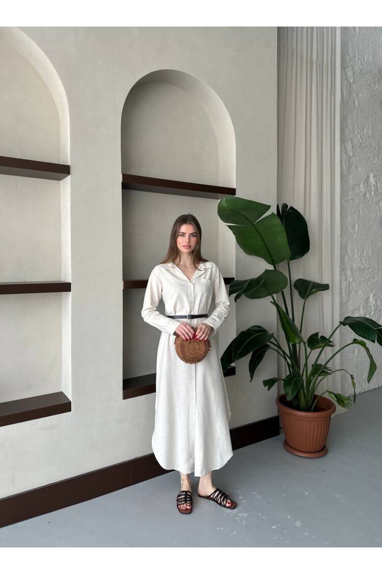 Linen Open Neck Dress