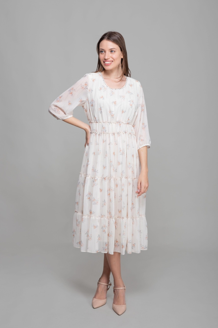 Round Neck Silvery Yoryo Dress - GUMANIZE - Globality Store - Women Clothes Wholesale Turkey
