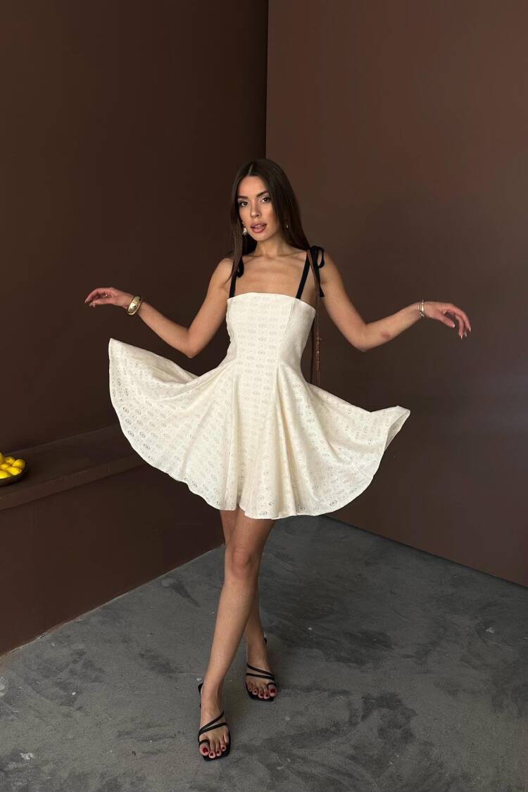 Wholesale Beige Shoulder Lace Dress - Elisa - Globality Store - Women Clothes Wholesale Turkey