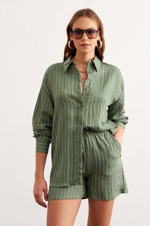 Striped Oversized Shirt With Front Buttons - Levure - Globality Store - Women Clothes Wholesale Turkey