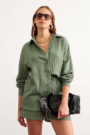 Striped Oversized Shirt With Front Buttons - Levure - Globality Store - Women Clothes Wholesale Turkey
