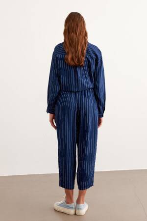 Elastic Waist Striped Long Pants Navy - Levure - Globality Store - Women Clothes Wholesale Turkey