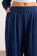 Elastic Waist Striped Long Pants Navy - Levure - Globality Store - Women Clothes Wholesale Turkey