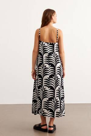 Long Dress With Sleeves Straps Black-white - Levure - Globality Store - Women Clothes Wholesale Turkey