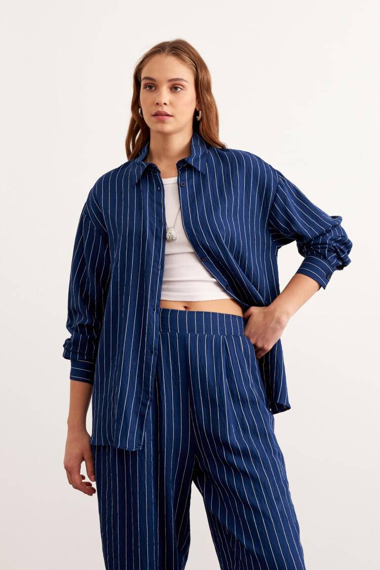 Striped Oversize ShirtWith Front Buttons