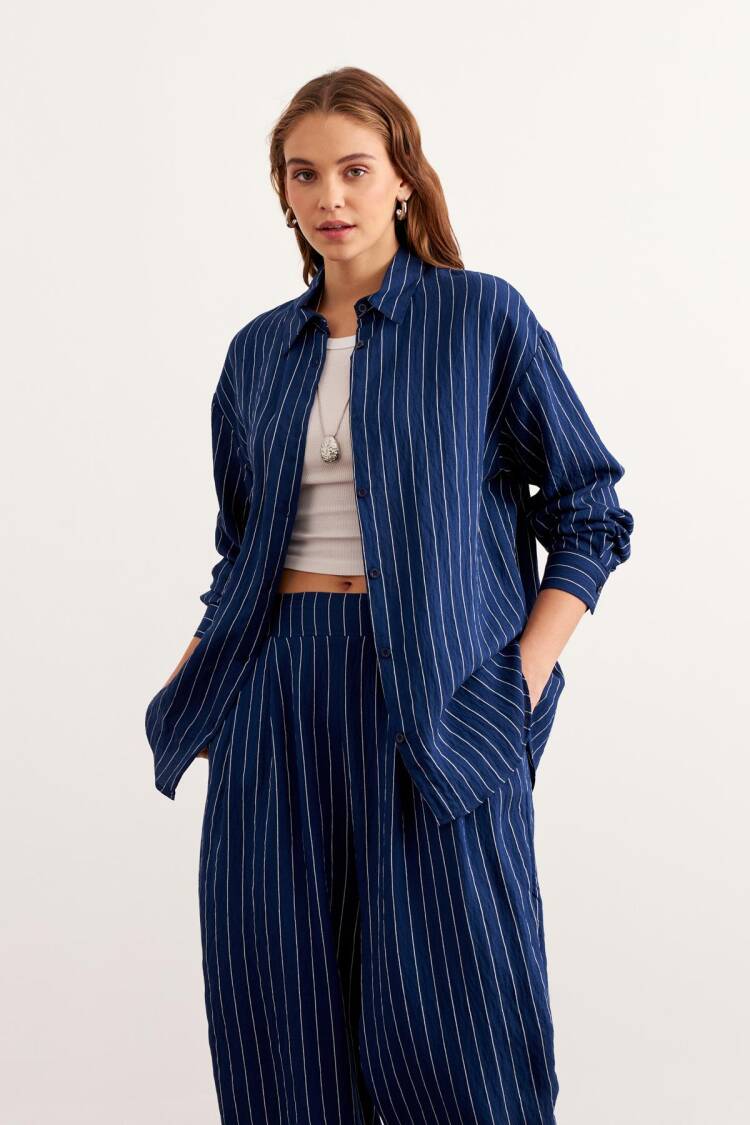 Striped Oversize ShirtWith Front Buttons