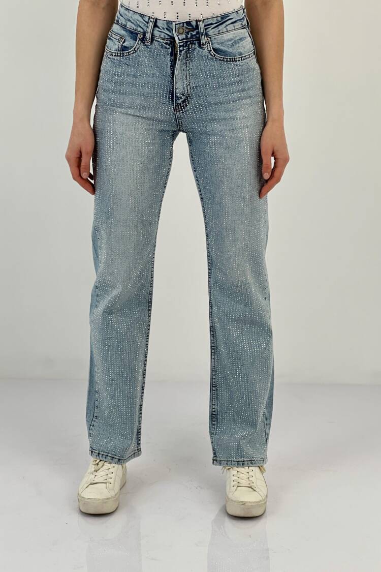 Lycra White Leg Denim A Blue/L Blue Full Stone Make. - MISS POEM - Globality Store - Women Clothes Wholesale Turkey