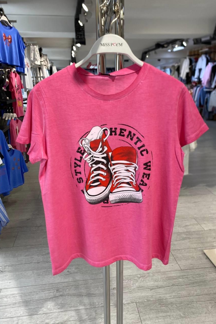 15509-y42 Washable Aging T-shırt Shoes Printing - MISS POEM - Globality Store - Women Clothes Wholesale Turkey