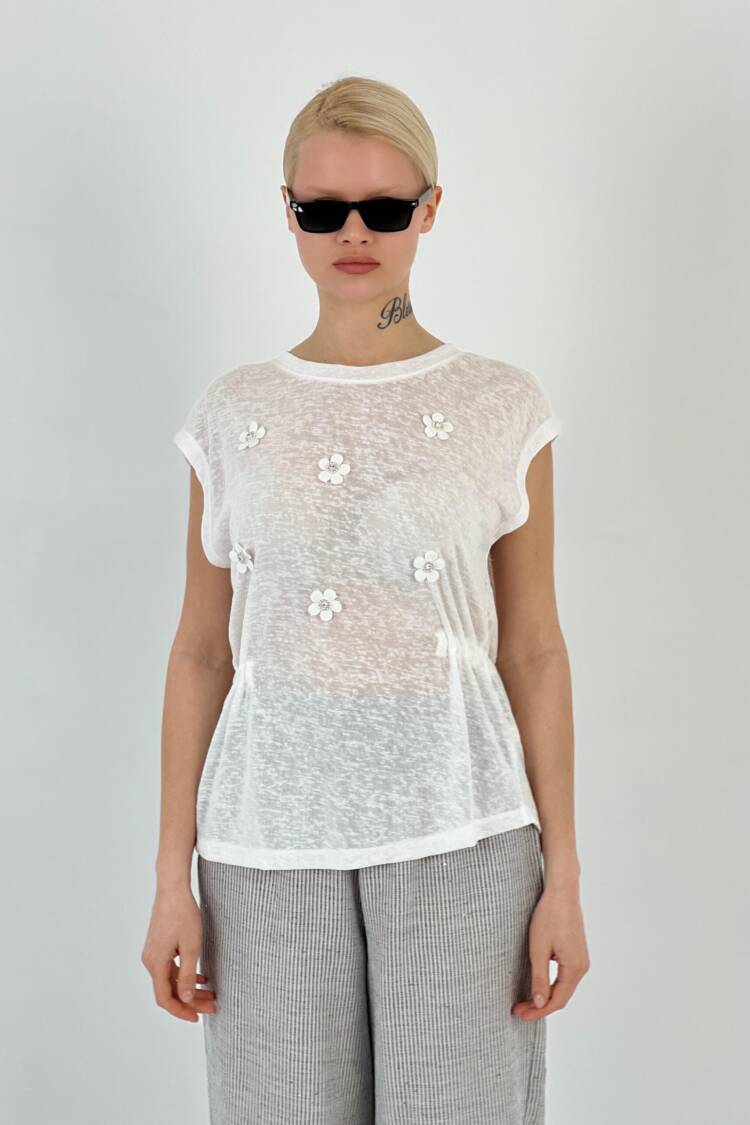 Floral Stone T-Shirt - MISS POEM - Globality Store - Women Clothes Wholesale Turkey