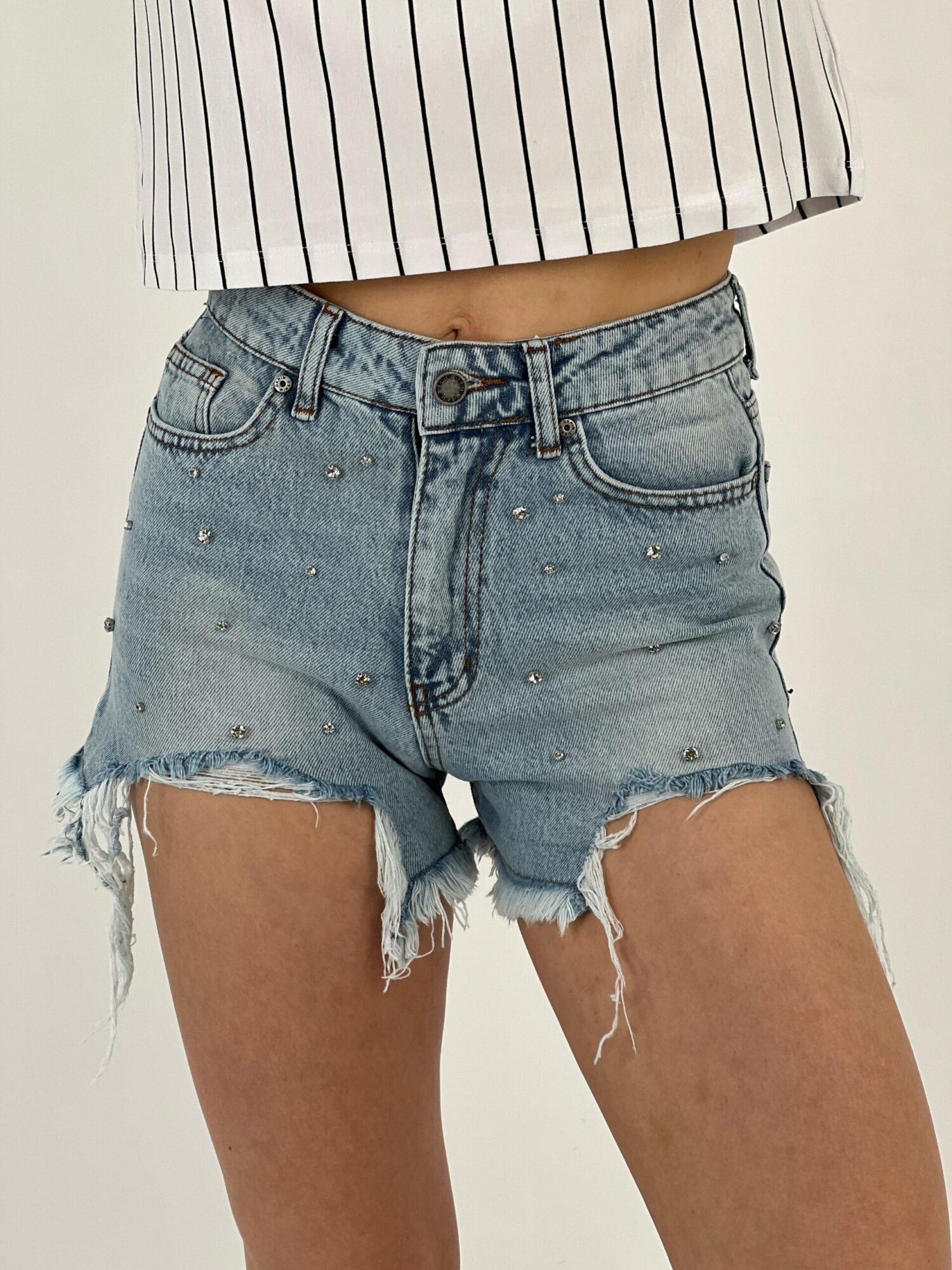Blue Full Stone Shorts - MISS POEM - Globality Store - Women Clothes Wholesale Turkey