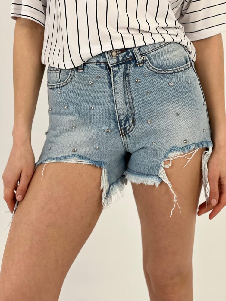 Blue Full Stone Shorts - MISS POEM - Globality Store - Women Clothes Wholesale Turkey