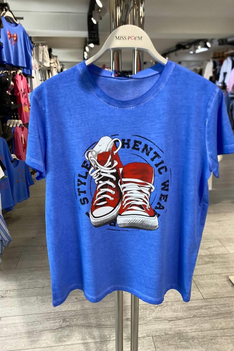 15509-y42 Washable Aging T-shırt Shoes Printing - MISS POEM - Globality Store - Women Clothes Wholesale Turkey