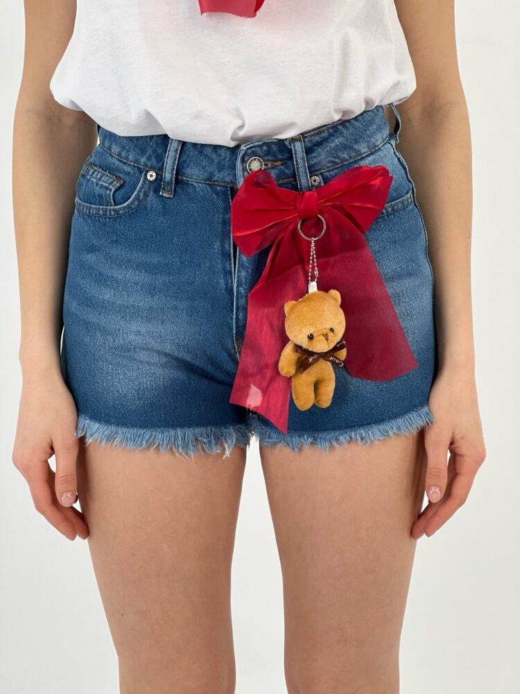 Denim Shorts Ribbon+Teddy Bear Accessory