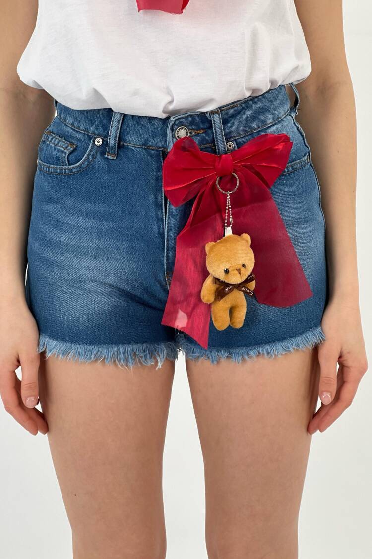 Denim Shorts Ribbon+Teddy Bear Accessory