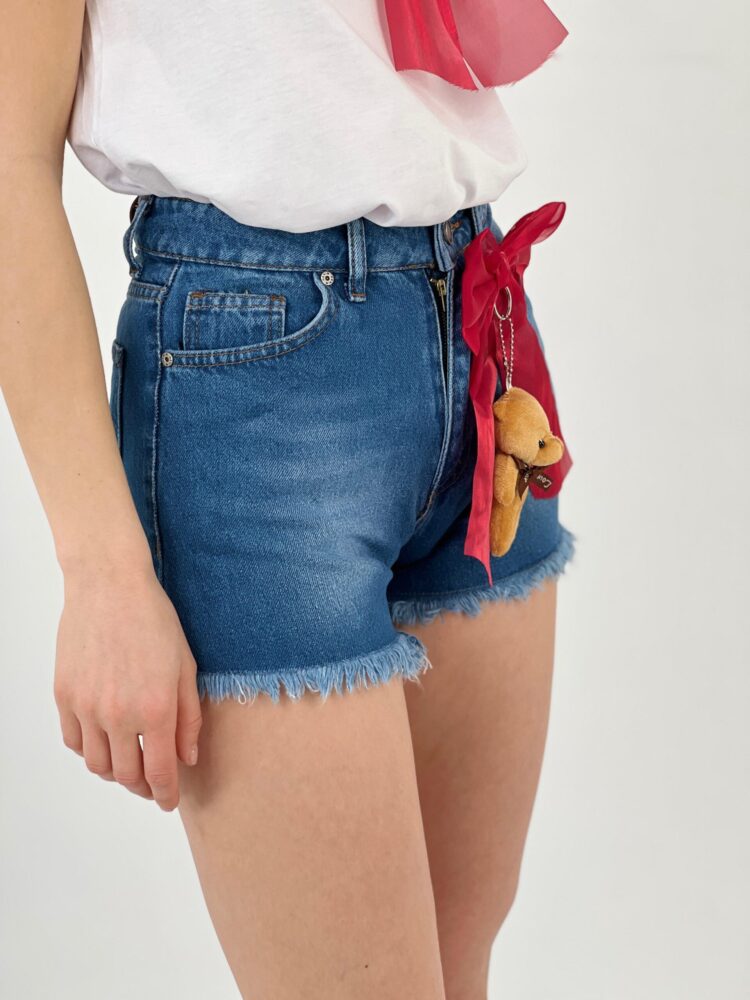 Denim Shorts Ribbon+Teddy Bear Accessory