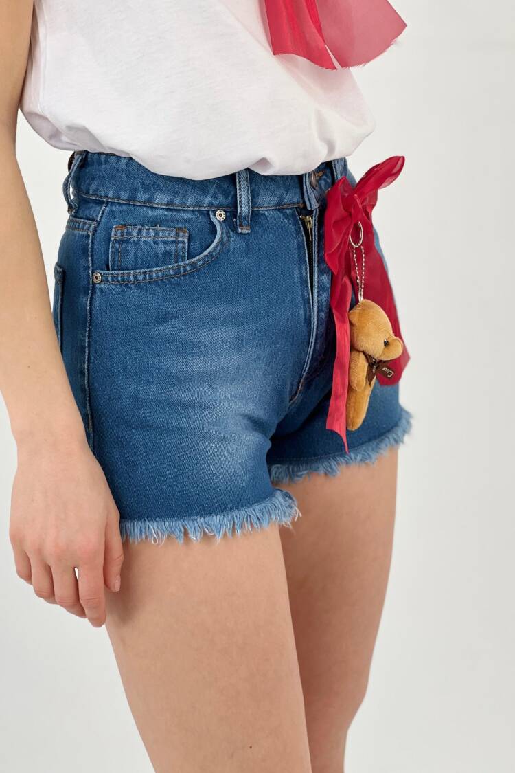 Denim Shorts Ribbon+Teddy Bear Accessory