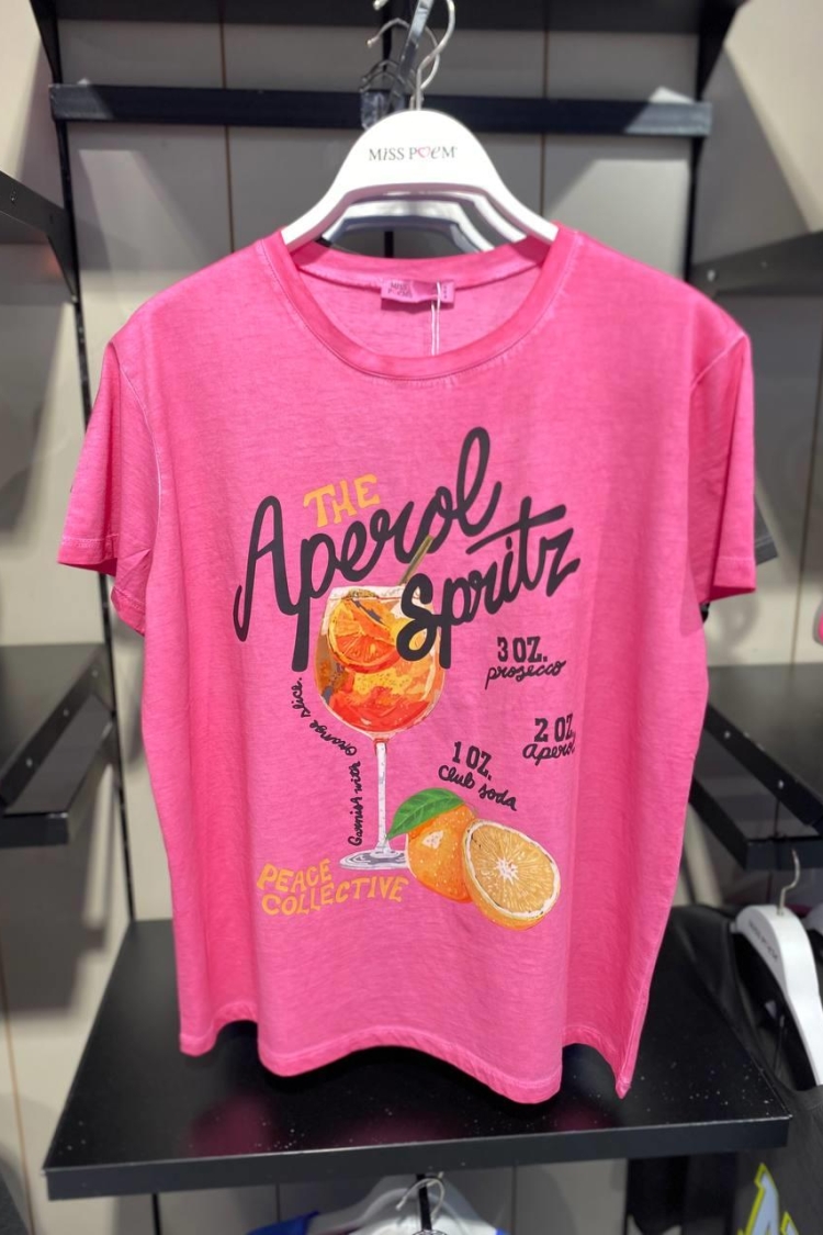 15509-y46 Washable Aging T-Shirt The Aperol Spritz Print - MISS POEM - Globality Store - Women Clothes Wholesale Turkey