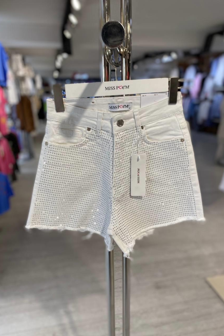 Fabric Denim Shorts Full Stone - MISS POEM - Globality Store - Women Clothes Wholesale Turkey