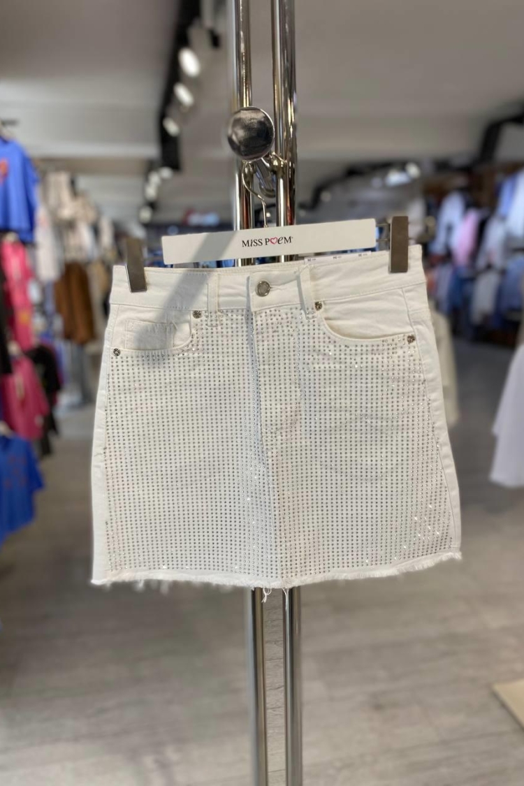 Full White Jean With Stones - MISS POEM - Globality Store - Women Clothes Wholesale Turkey