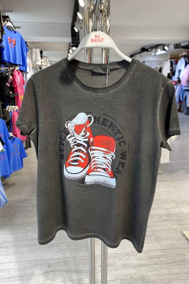 15509-y42 Washable Aging T-shırt Shoes Printing - MISS POEM - Globality Store - Women Clothes Wholesale Turkey