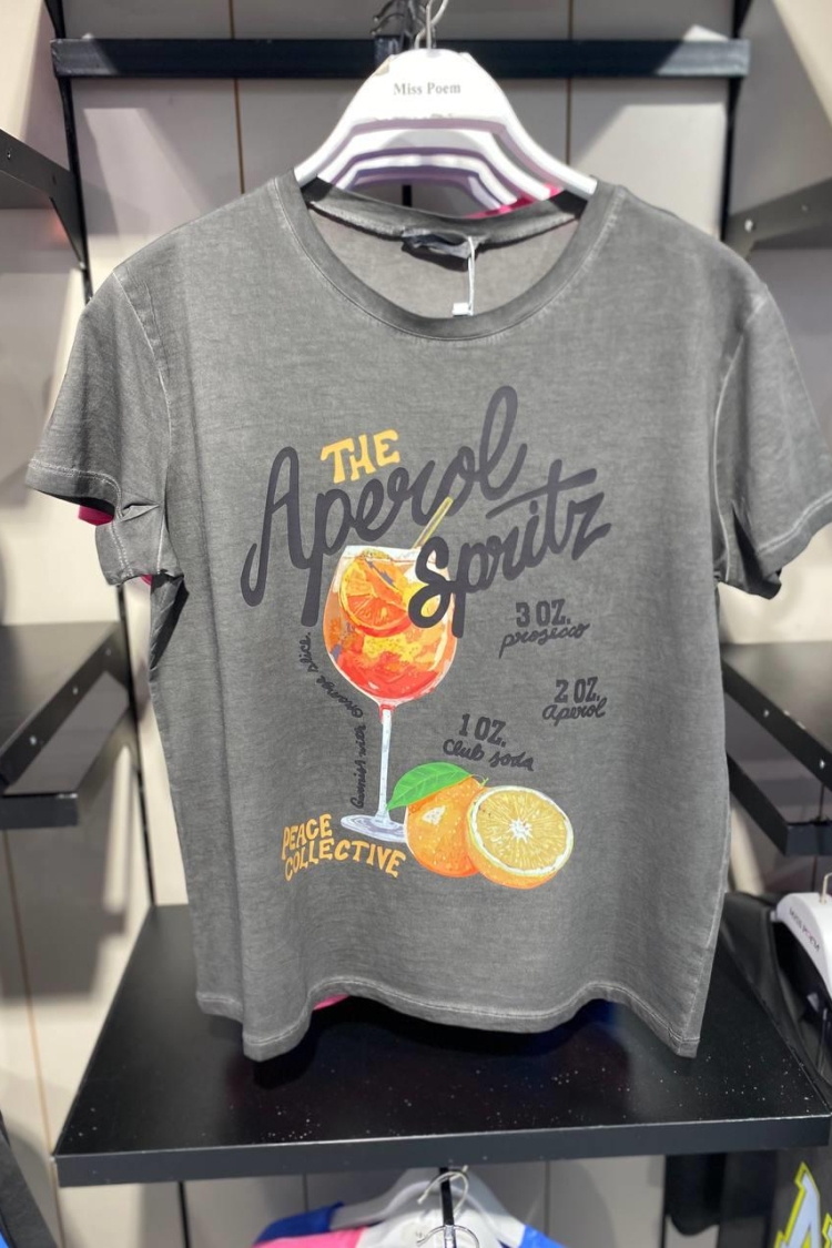 15509-y46 Washable Aging T-Shirt The Aperol Spritz Print - MISS POEM - Globality Store - Women Clothes Wholesale Turkey