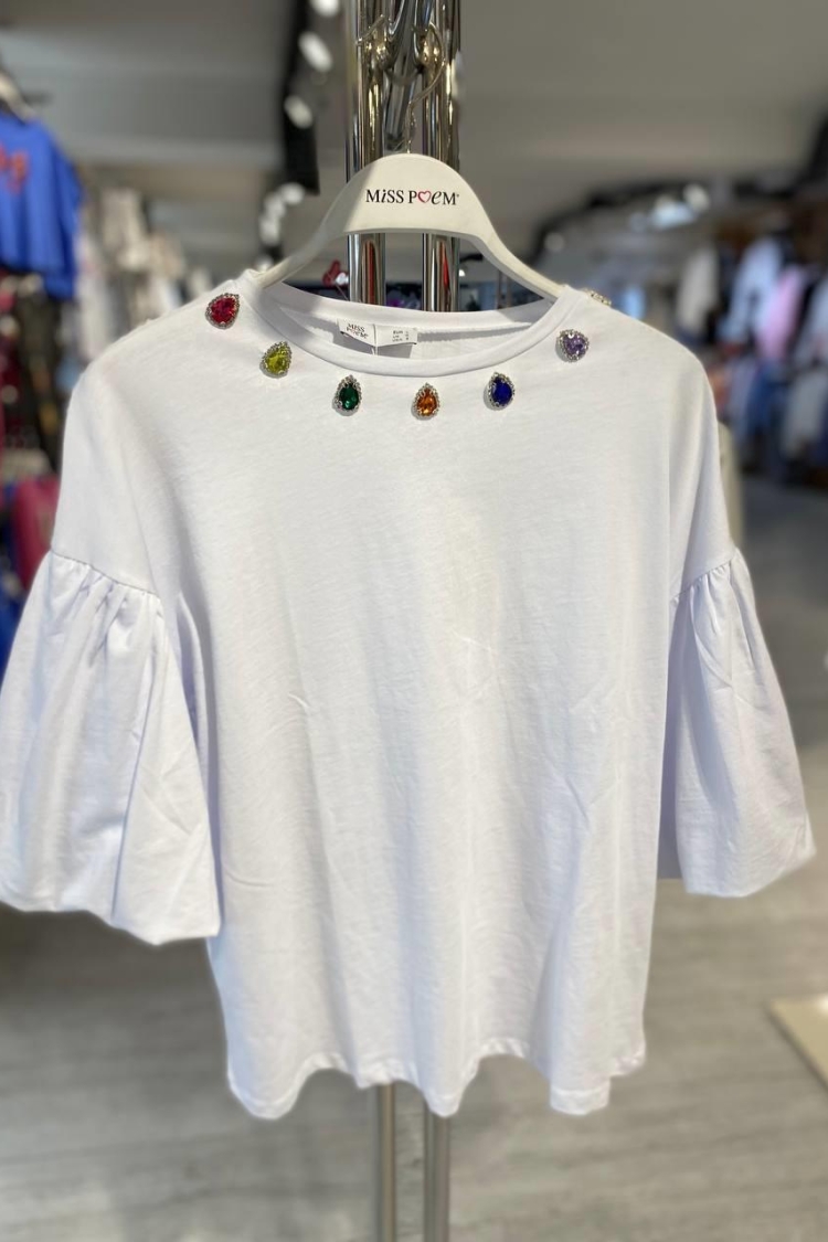 T-shırt Poem Stone Pasting - MISS POEM - Globality Store - Women Clothes Wholesale Turkey