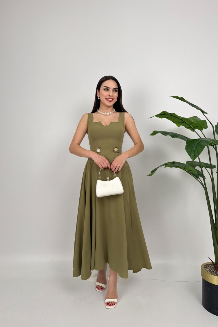 Belt Button Dress - Miss Janell - Globality Store - Women Clothes Wholesale Turkey