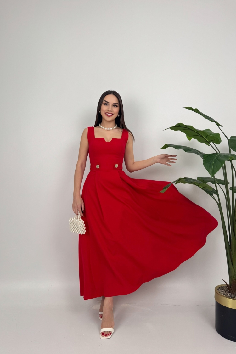 Belt Button Dress - Miss Janell - Globality Store - Women Clothes Wholesale Turkey