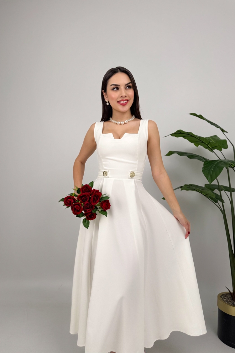 Belt Button Dress - Miss Janell - Globality Store - Women Clothes Wholesale Turkey
