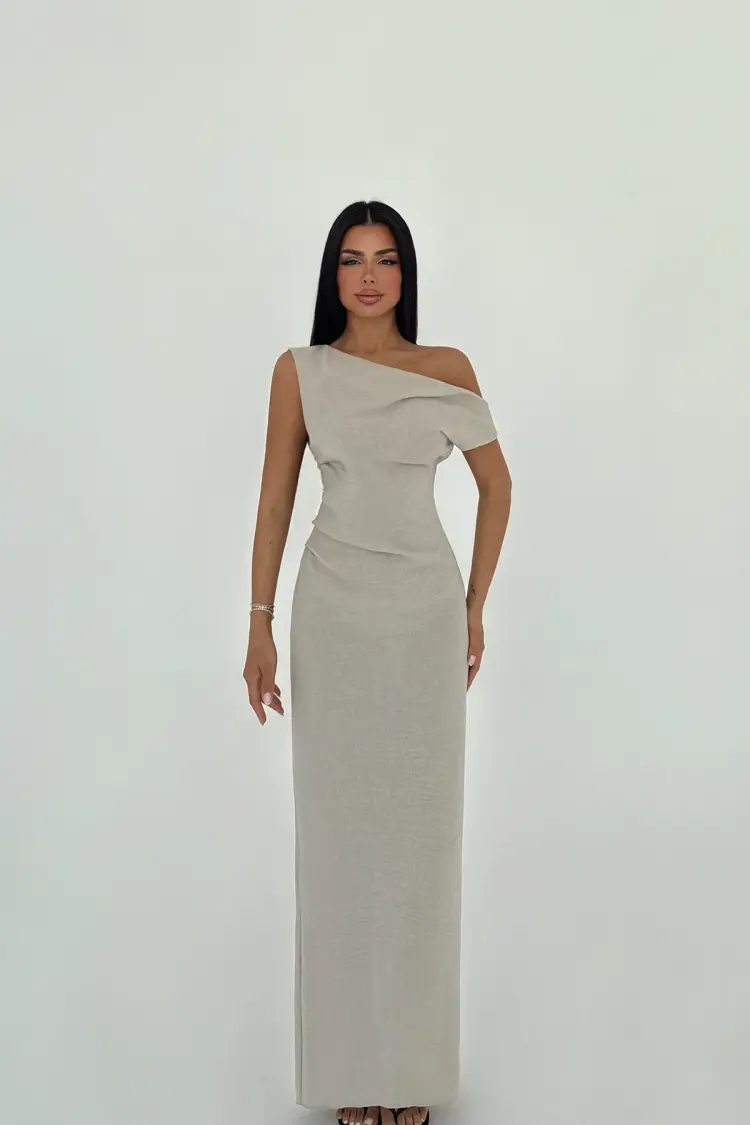 Slit Detail Pleated Dress - EYYO ATELIER - Globality Store - Women Clothes Wholesale Turkey