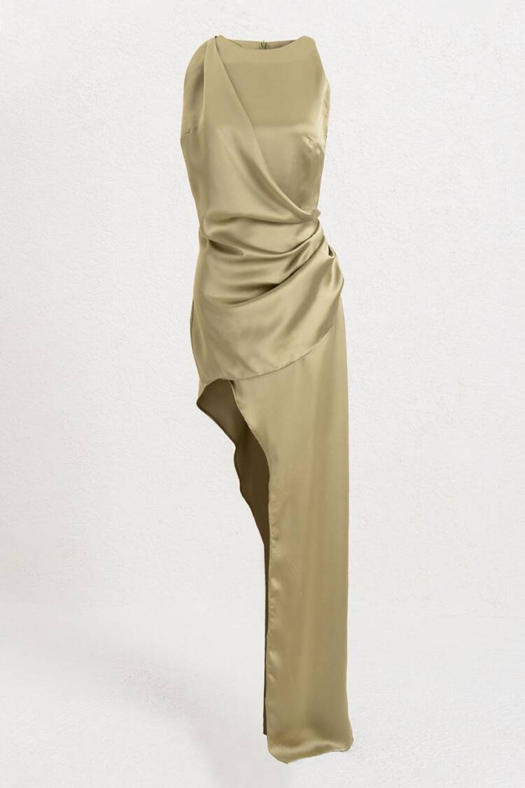 Satin Dress With Asymmetrical Skirt Detail - BSL - Globality Store - Women Clothes Wholesale Turkey