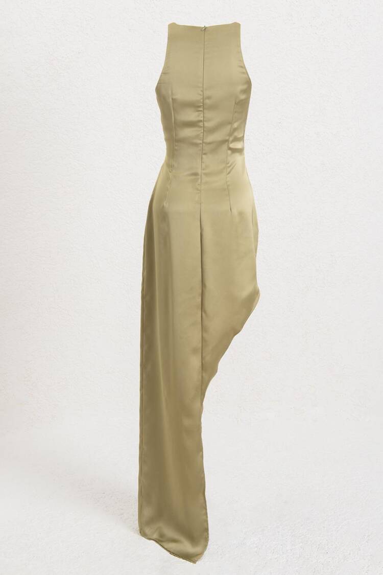 Satin Dress With Asymmetrical Skirt Detail