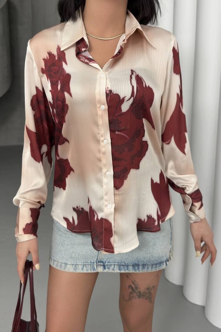 Rose Pattern Shirt With Buds - My Fashion - Globality Store - Women Clothes Wholesale Turkey