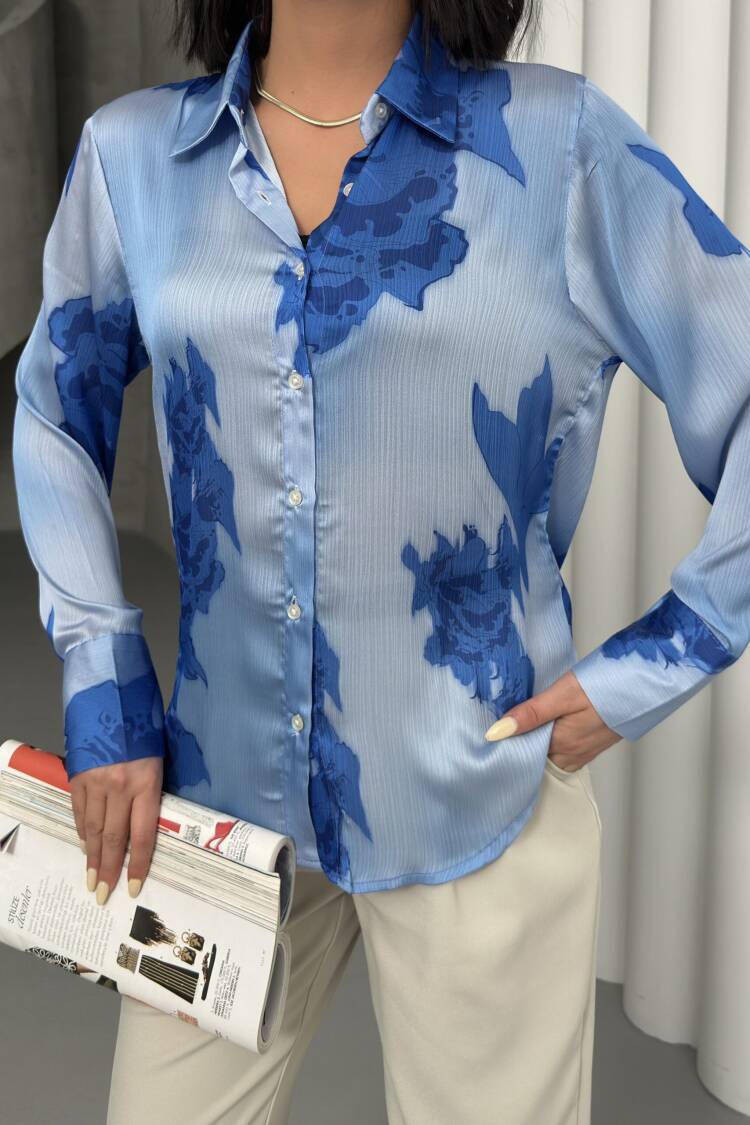 Rose Pattern Shirt With Buds - My Fashion - Globality Store - Women Clothes Wholesale Turkey
