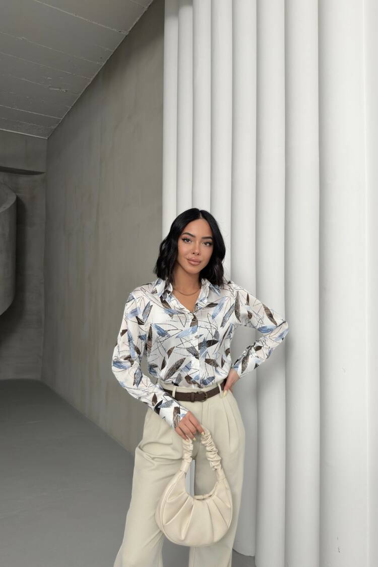 Bamboo Leaf Pattern Shirt - My Fashion - Globality Store - Women Clothes Wholesale Turkey