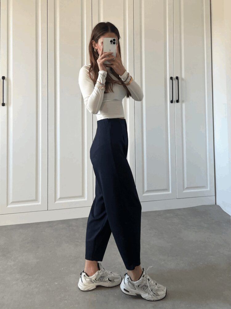 Women's High Waist Crepe Pants - Navy
