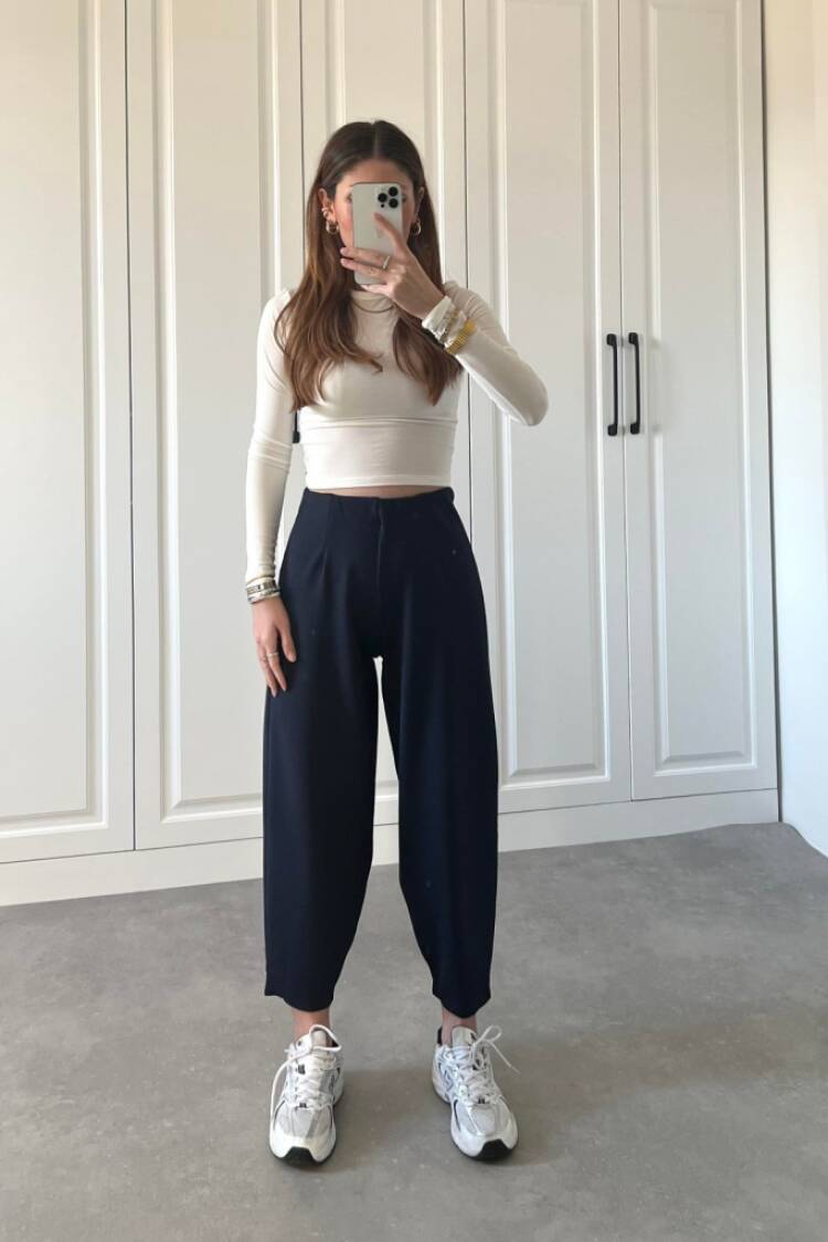 Women's High Waist Crepe Pants - Navy