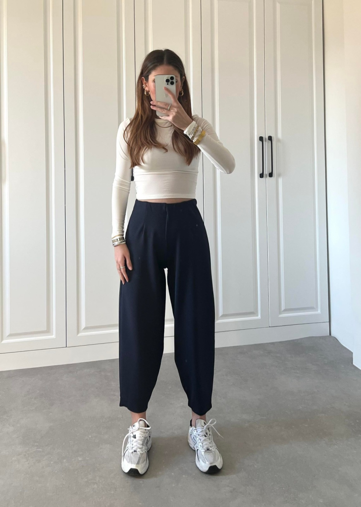 Women's High Waist Crepe Pants - Navy
