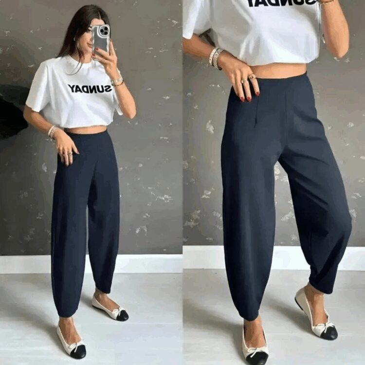 Women's High Waist Crepe Pants - Navy - Janes - Globality Store - Women Clothes Wholesale Turkey