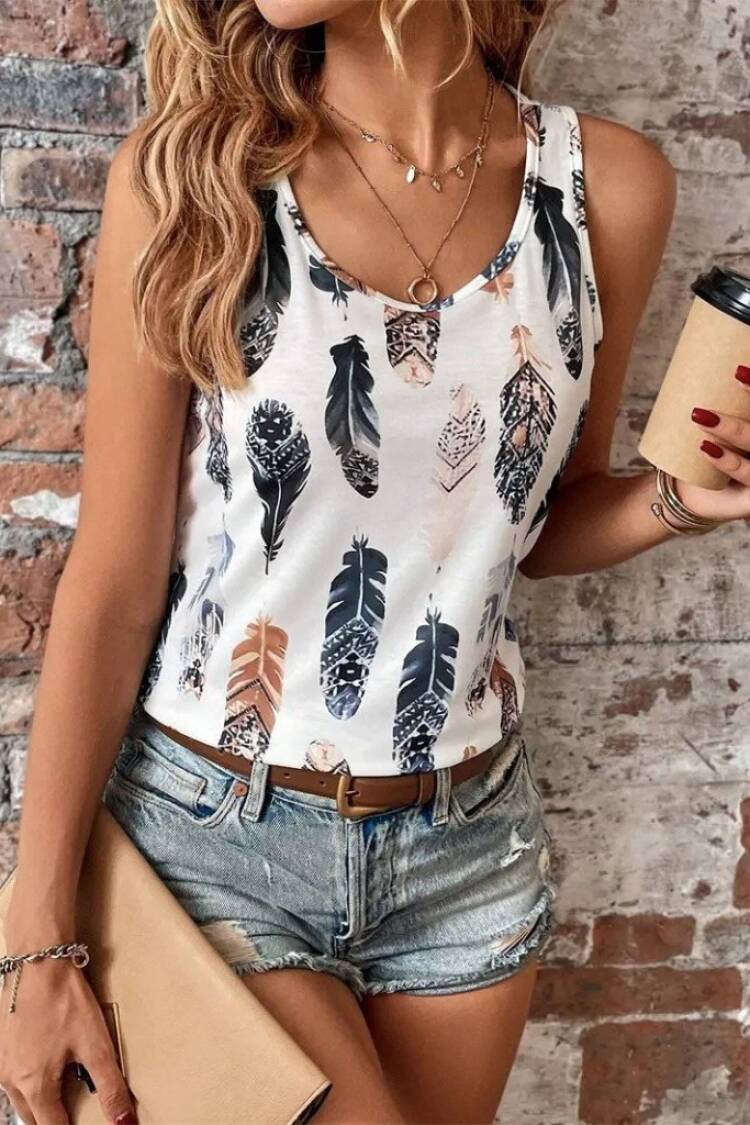 Women's Zero Sleeve V-Neck Leaf Print Sweater Blouse - Mix Color - Janes - Globality Store - Women Clothes Wholesale Turkey