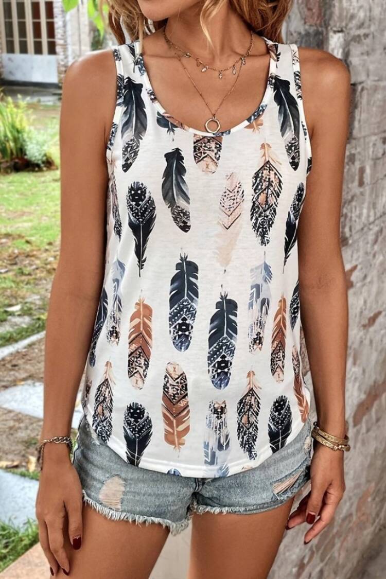 Women's Zero Sleeve V-Neck Leaf Print Sweater Blouse - Mix Color