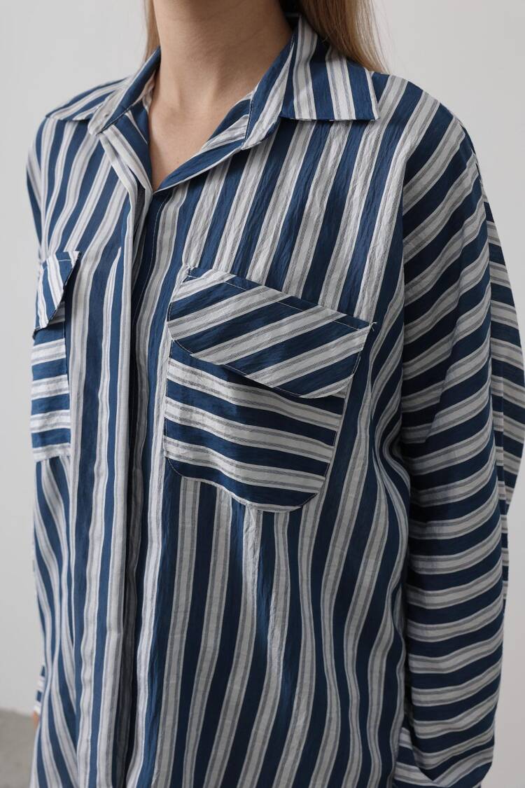 Pocket Detailed Oversize Shirt - Navy