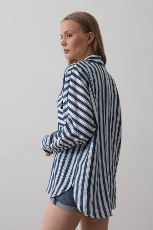 Pocket Detailed Oversize Shirt - Navy - Reyon - Globality Store - Women Clothes Wholesale Turkey