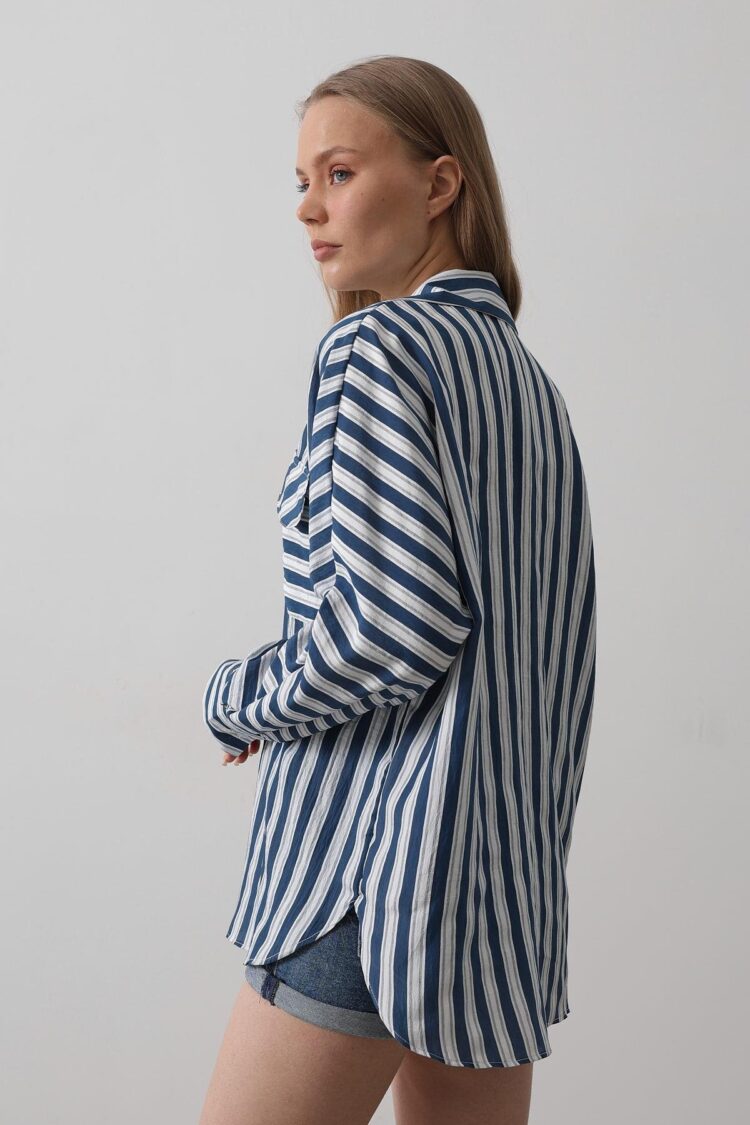 Pocket Detailed Oversize Shirt - Navy