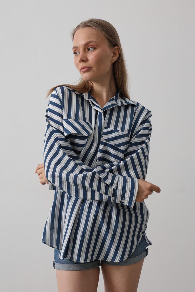 Pocket Detailed Oversize Shirt - Navy
