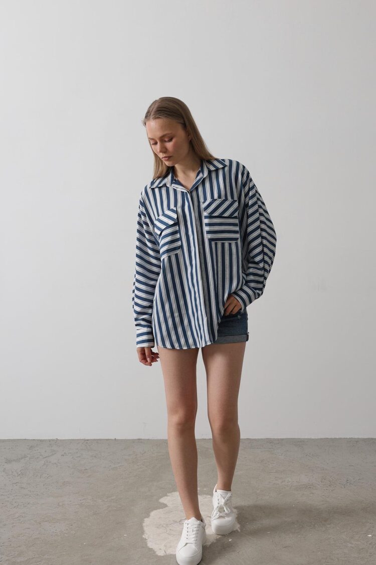 Pocket Detailed Oversize Shirt - Navy